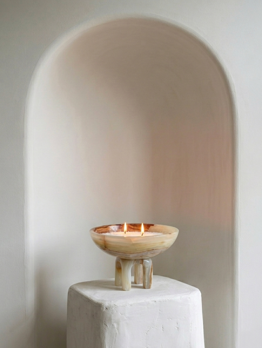 Onyx Heirloom Raised Arched Bowl lit on plinth