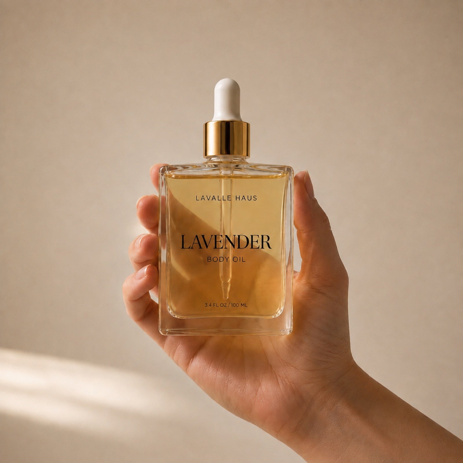 Lavender Body Oil in hand